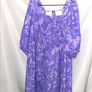 Ava & Viv Purple Pink and White Square Neck Smocked Sundress size 2X pockets